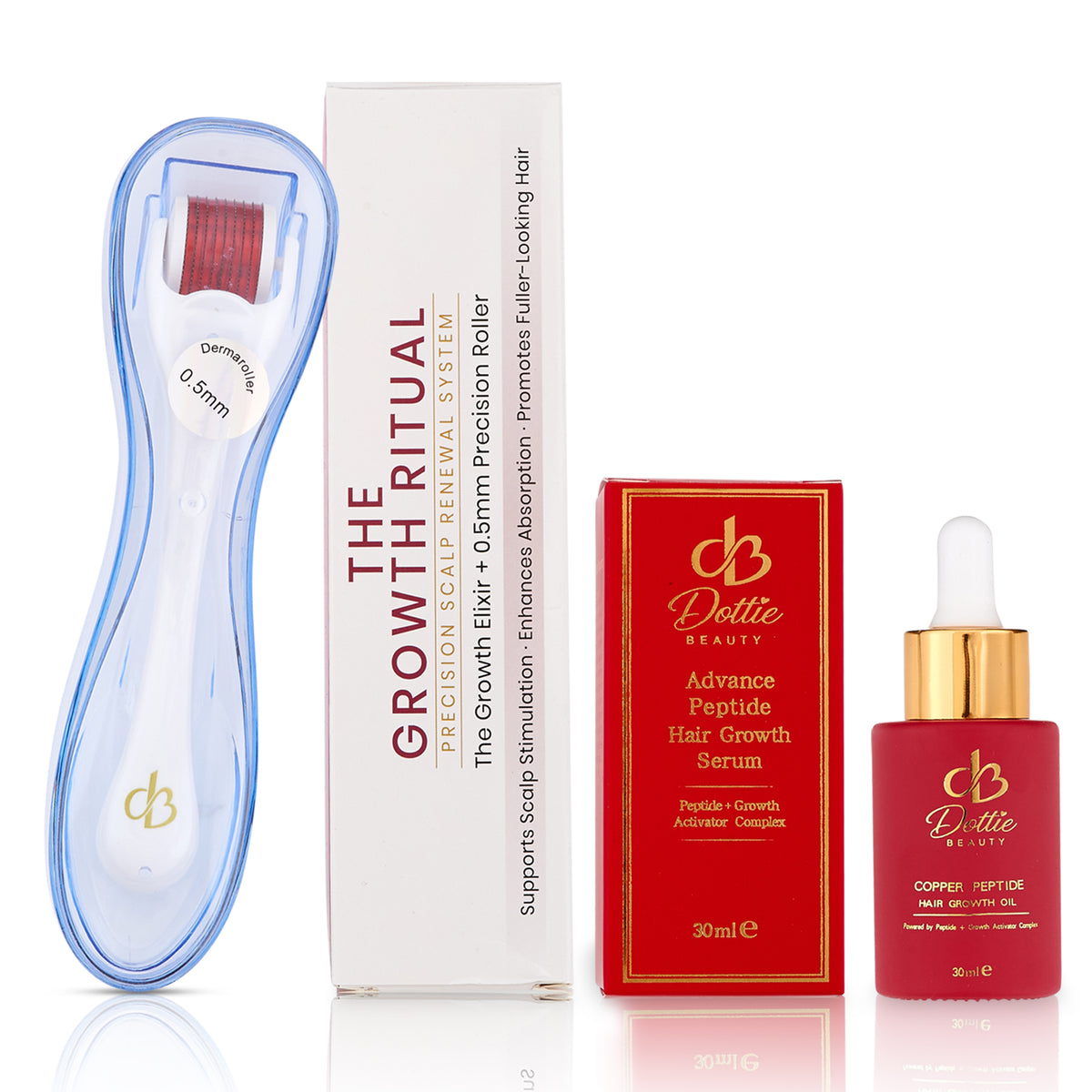 Dottie Beauty The Growth Ritual | Hair Growth Oil & Derma Roller Set | Peptide Scalp Serum for Thinning Hair | Vegan & Cruelty Free